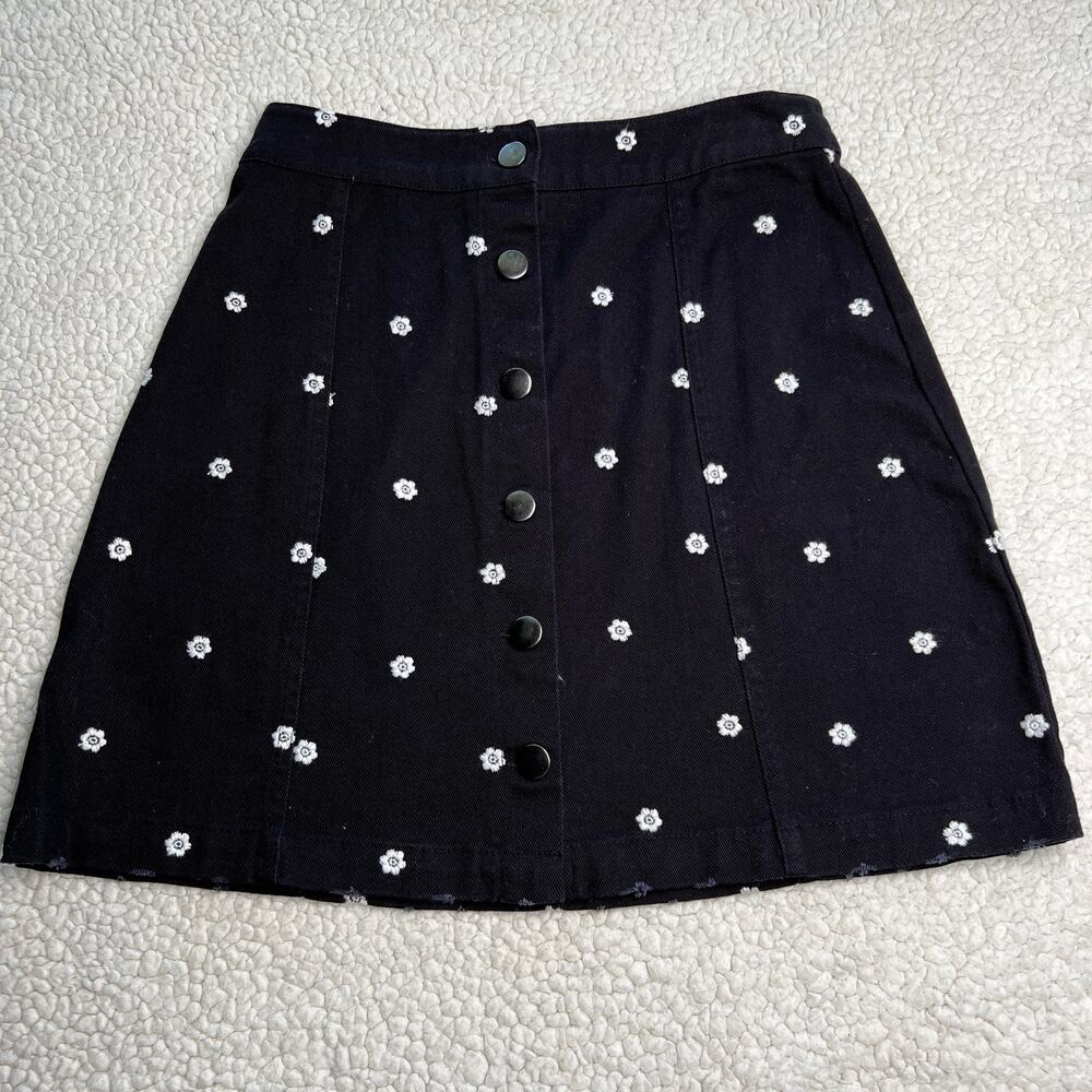Mi Ami Floral Black Denim Button Up Skirt XS